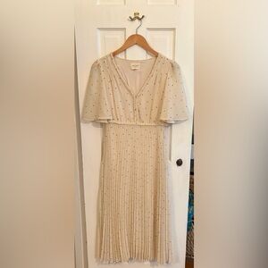 Sezane Florencia Cream Polka Dot V-Neck Pleated Dress size 36/4